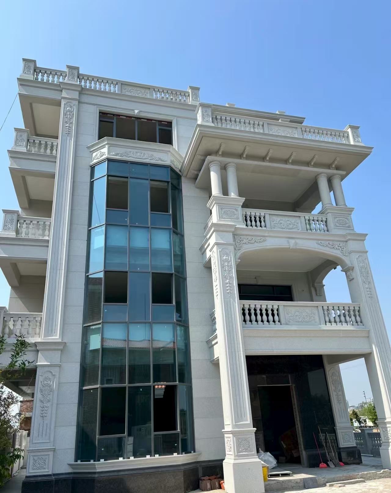 黄冈 白麻花岗岩别墅外墙干挂效果展示