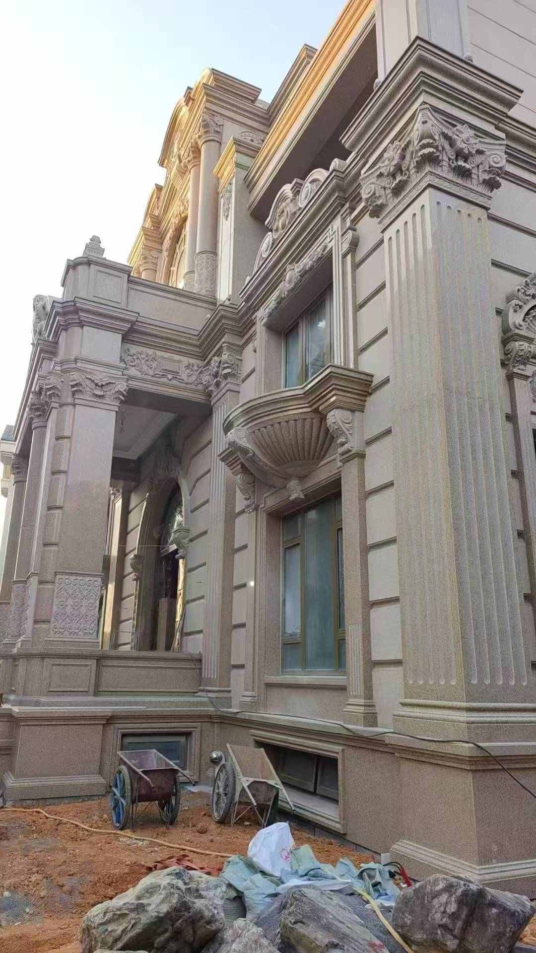 黄冈 黄金麻花岗岩光面别墅外墙干挂施工完成