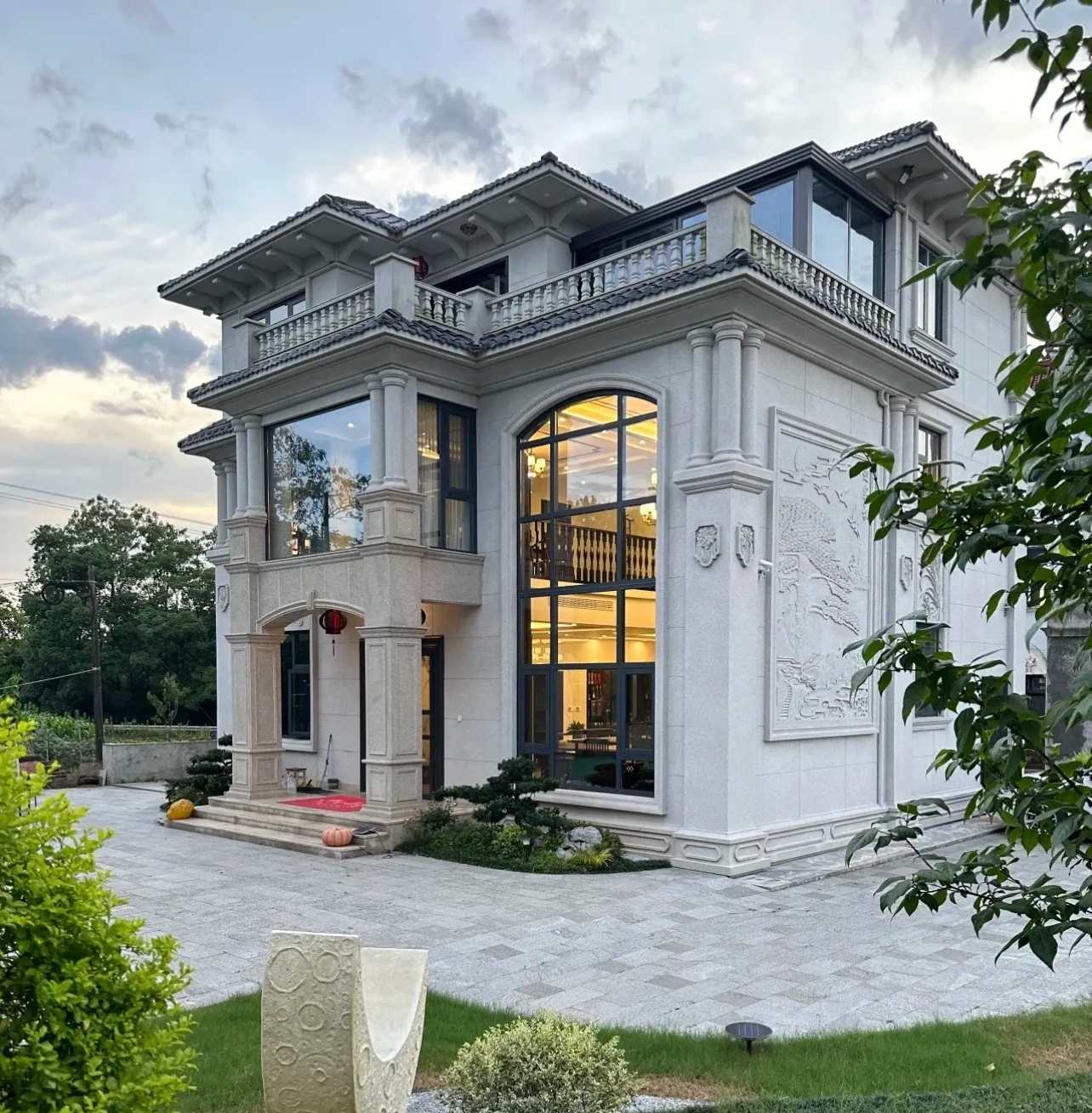 黄冈 白麻花岗岩私人别墅干挂石材豪华定制