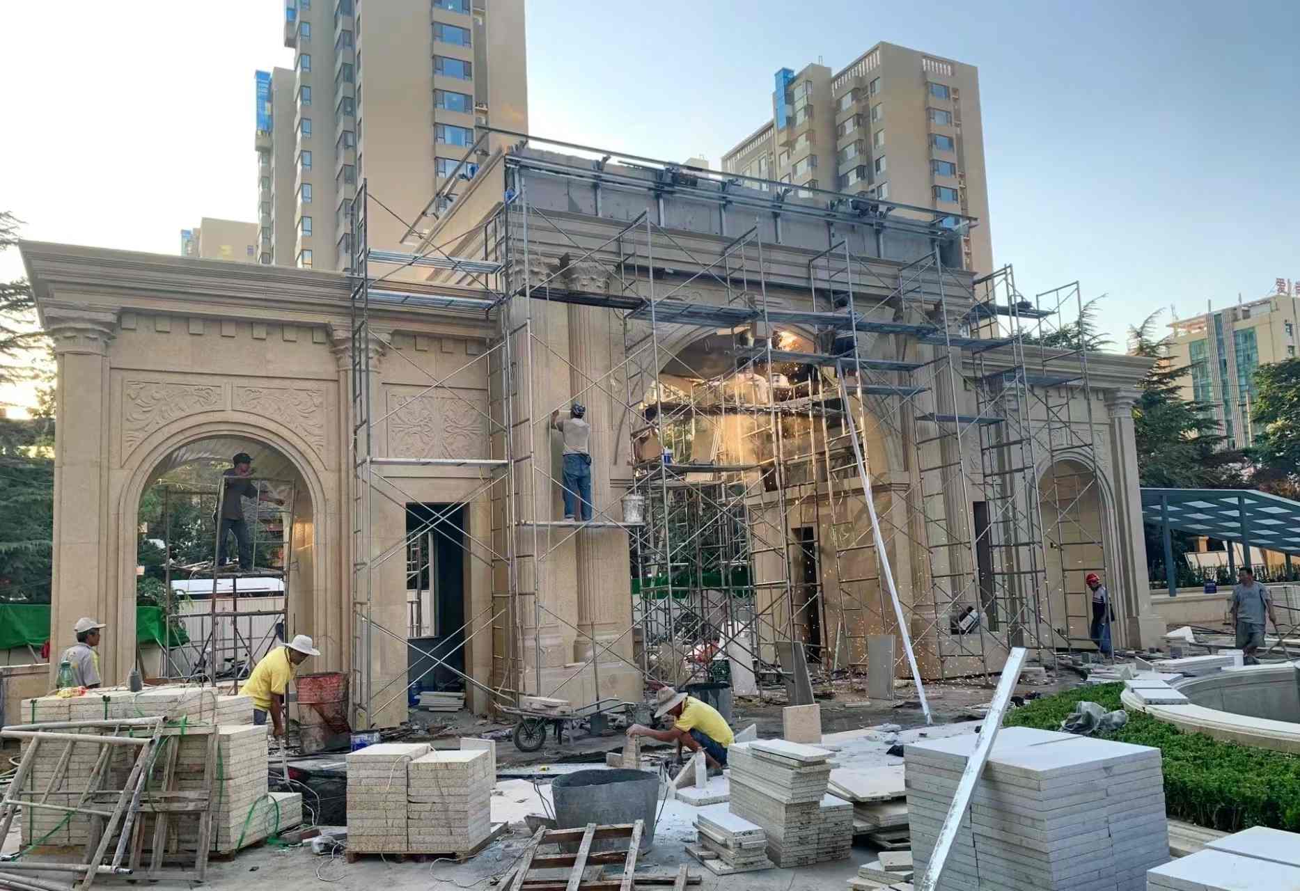 黄冈 黄金麻荔枝面花岗岩小区门楼外墙干挂