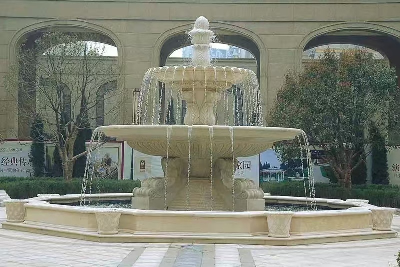 黄冈 黄金麻花岗岩异型加工——户外庭院石雕流水喷泉