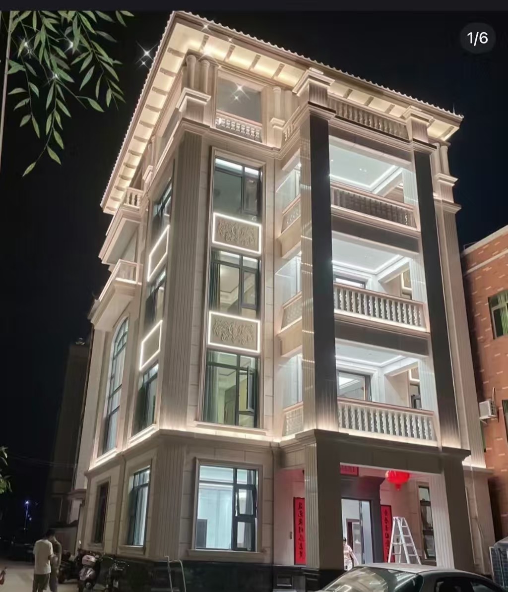 黄冈 芝麻白花岗岩别墅外墙夜间效果